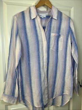 Gap Linen Tunic button down oversized top natural lagenlook XS